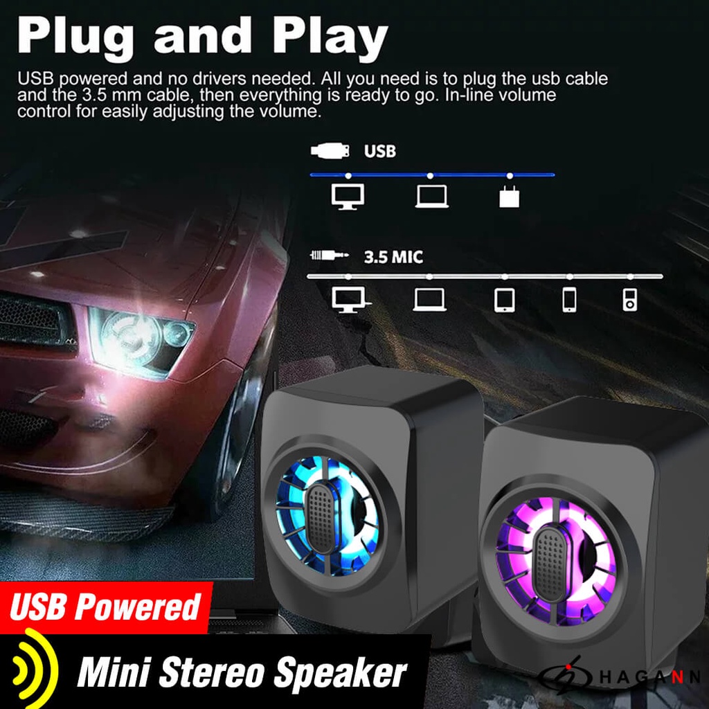 Speaker USB Mini Aktif Portable RGB Kecil Komputer PC Laptop Spiker Stereo Dengan Lampu LED SPE-A10