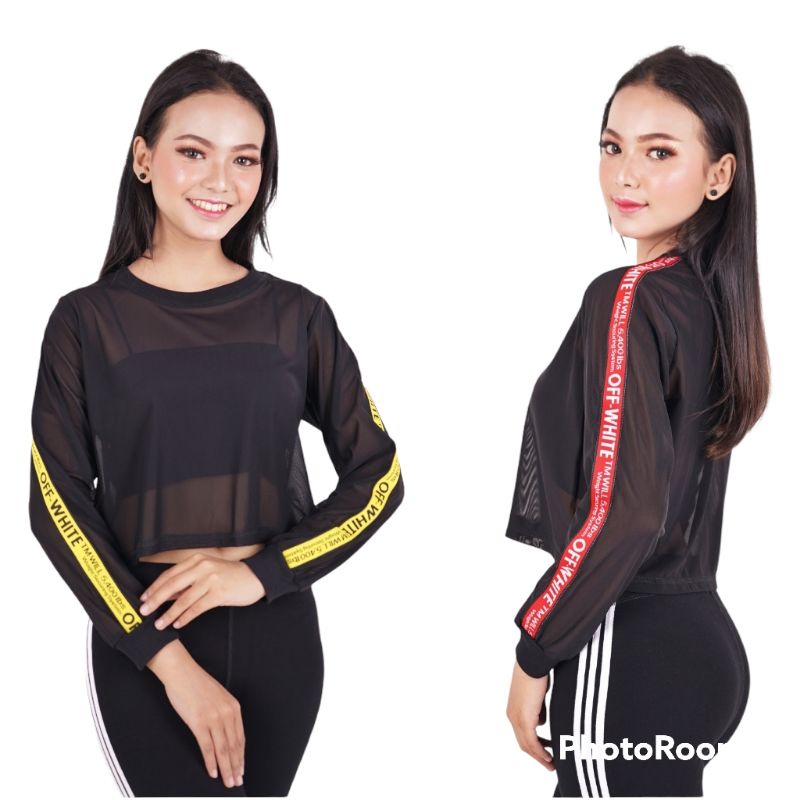 TANKTOP CROP/OUTER CROP/ BAJU CROP/ BAJU OLAHRAGA WANITA/ CROP TILE PANJANG OFF WHITE