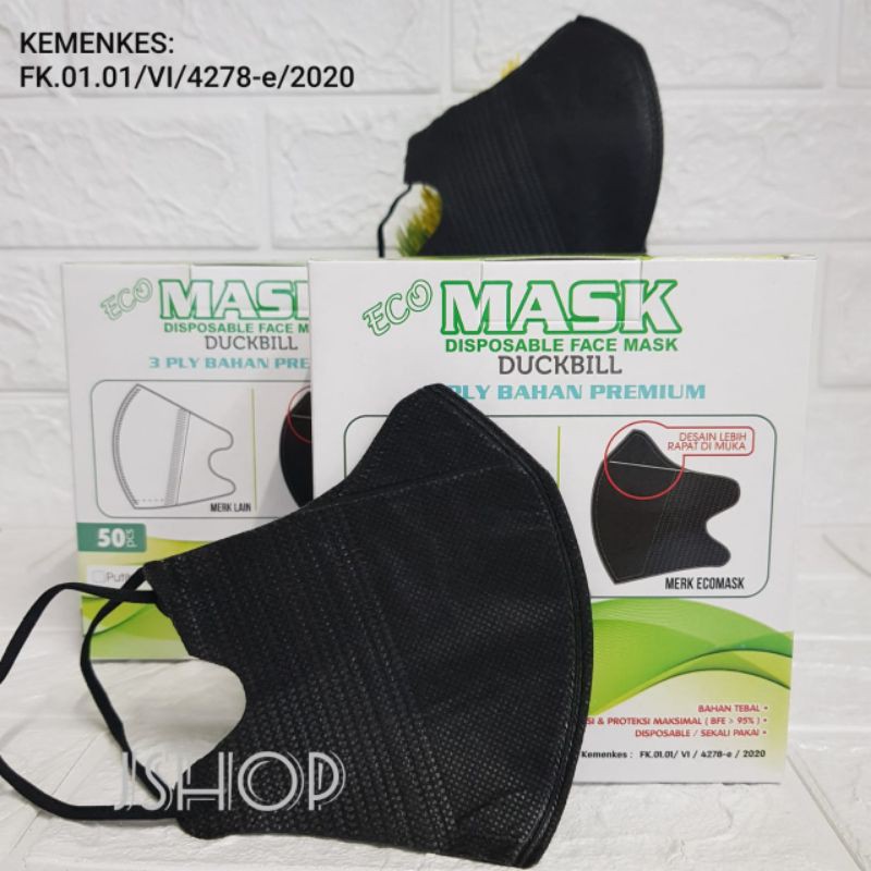 MASKER DUCKBILL ECO MASK HITAM 1BOX ISI 50PCS DAN MASKER EARLOOP ALKINDO WWRNA PINK PUTIH