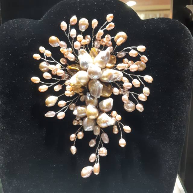 Bros mutiara barok cabang susun besar, bros kebaya mutiara barok besar