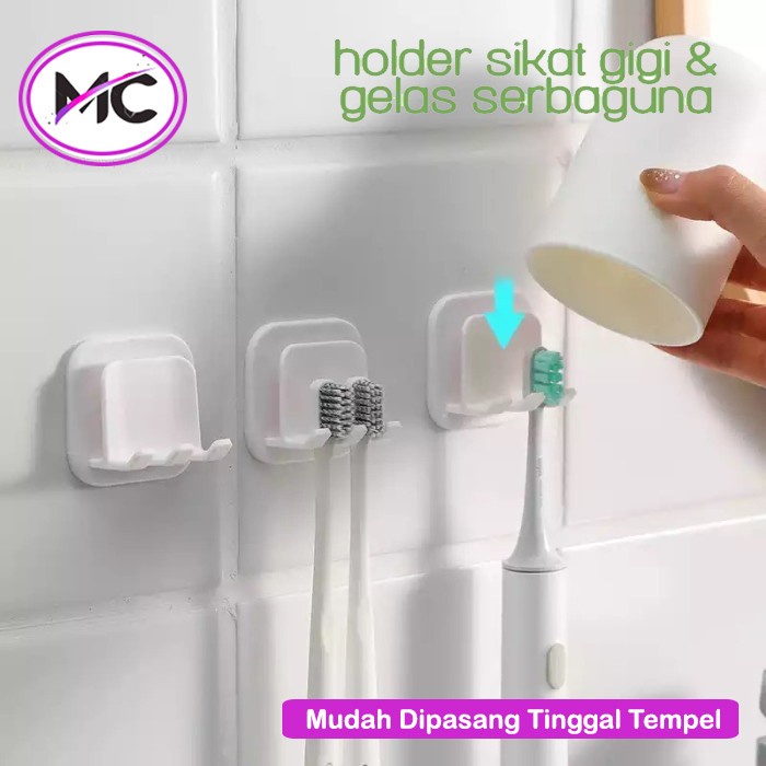 Gantungan Sikat Gigi Tempel Dinding ToothBrush Holder dan Gelas Rak Gantung Sikat Gigi Praktis Murah