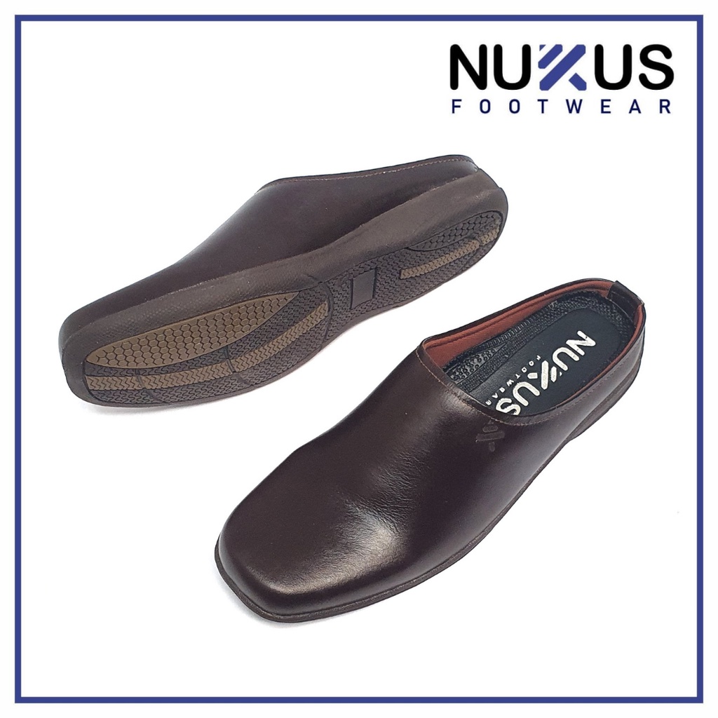 Sandal Selop Pria Kulit Asli Nukus Hitam &amp; Coklat - SLMG