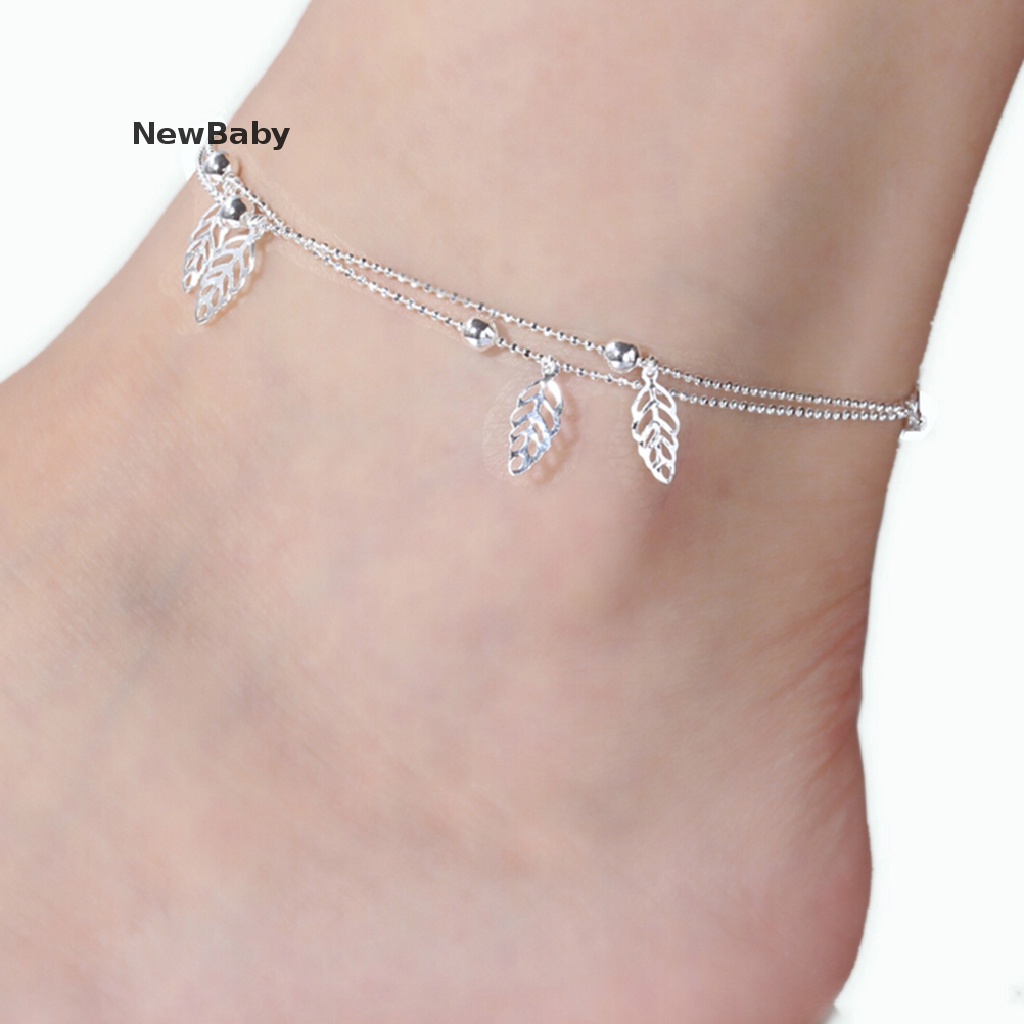 Newbaby Gelang Kaki Lapis Silver Aksen Daun Untuk Wanita