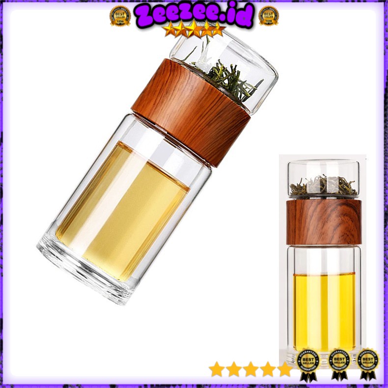 Botol Minum Kaca Penyaring Teh Tea Infuser Double Wall 230ml x9001 Filter Saringan Daun Teh