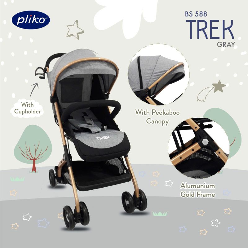 Makassar - Kereta Dorong Bayi Stroller Pliko 588 AL Trek Frame Gold