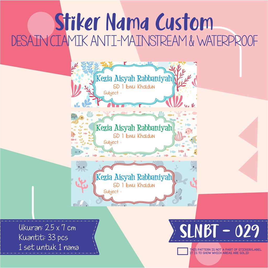 

stiker label nama anak kartun waterproof rainbow animal SLNBT 029