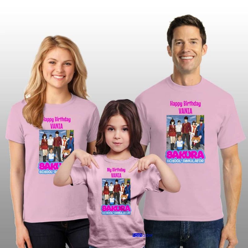 GRATIS CUSTOM NAMA/FOTO Kaos/Baju Couple Ayah Ibu Anak Ultah / Ulang Tahun SAKURA SCHOOL SIMULATOR