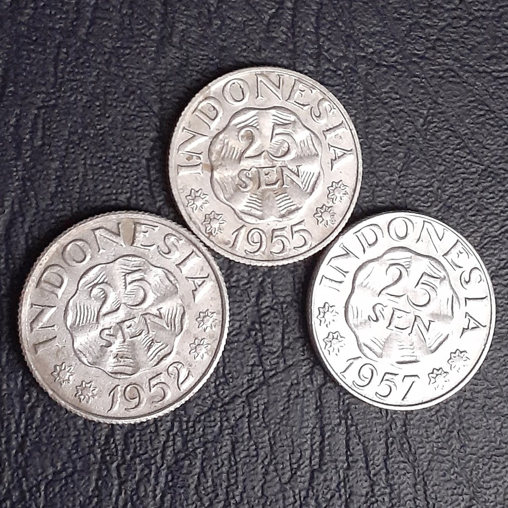 Uang koin kuno set 25 sen beda tahun (1952, 1955, 1957)