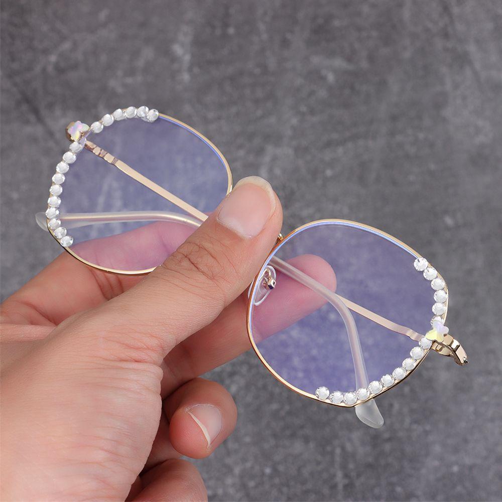 Lily Kacamata Persegi Vintage Anti-blue Spectacles Perlindungan Radiasi Berlian Imitasi Eyewear