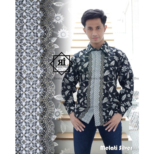 COUPLE KEMEJA BATIK COUPLE ROK BATIK MOTIF MELATI SILVER