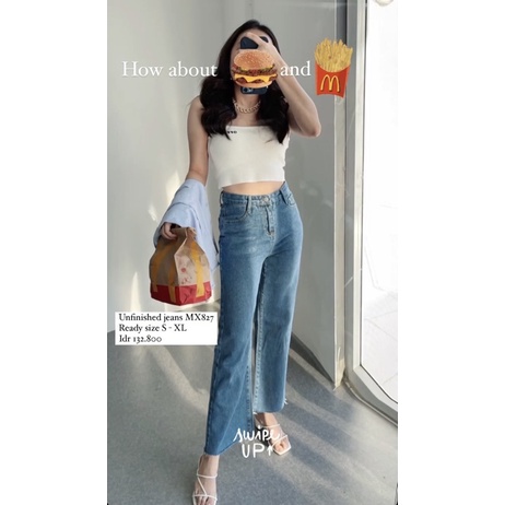 JEANS IMPORT HIGHWAIST PANTS CELANA DENIM LOOSE HW CULLOTE KULOT WANITA CEWEK MX827