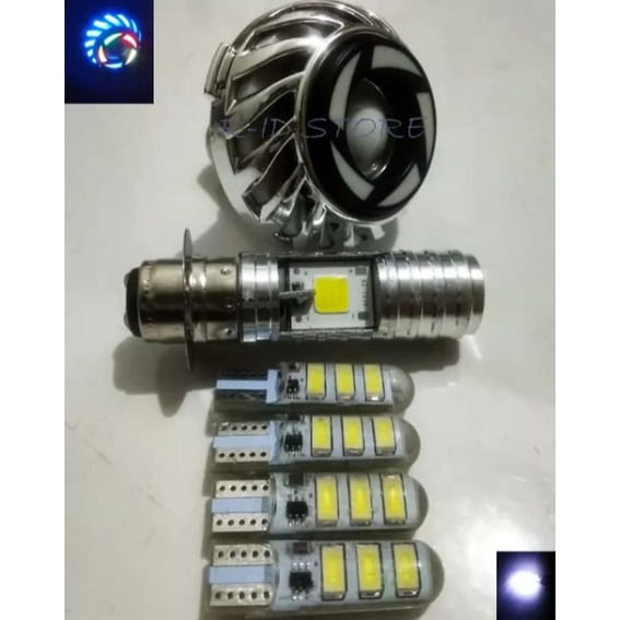 (PAKET HEMAT LAMPU VARIASI 3IN1) LAMPU UTAMA LED 2 SISI AC DC+LAMPU STOP REM PROJIE RAINBOW/KOTAK+4pcs LAMPU SEN JELLY KEDIP. UNIVERSAL MOTOR BEBEK DAN METIC