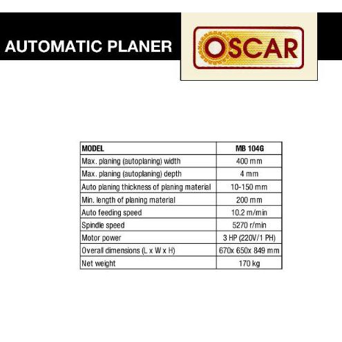 Mesin Planner Planer Duduk OSCAR MB104G 16&quot; / Mesin Serut Ketam Pasah OSCAR MB 104G 16inch