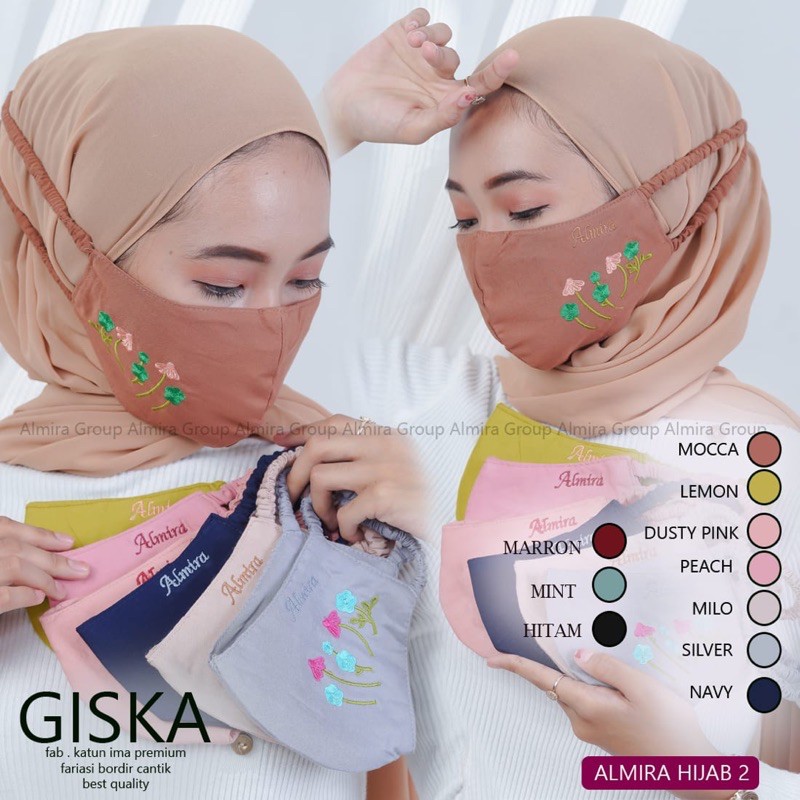 masker premium bordir Almira hijab|masker serut almira|BISA COD