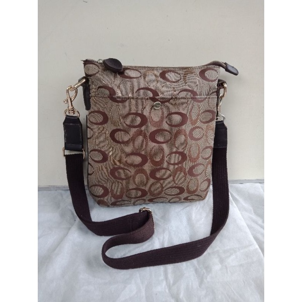 SLING BAG KANVAS MIX KULIT ALA COACH, TAS SELEMPANG,  PRELOVED TAS SLING