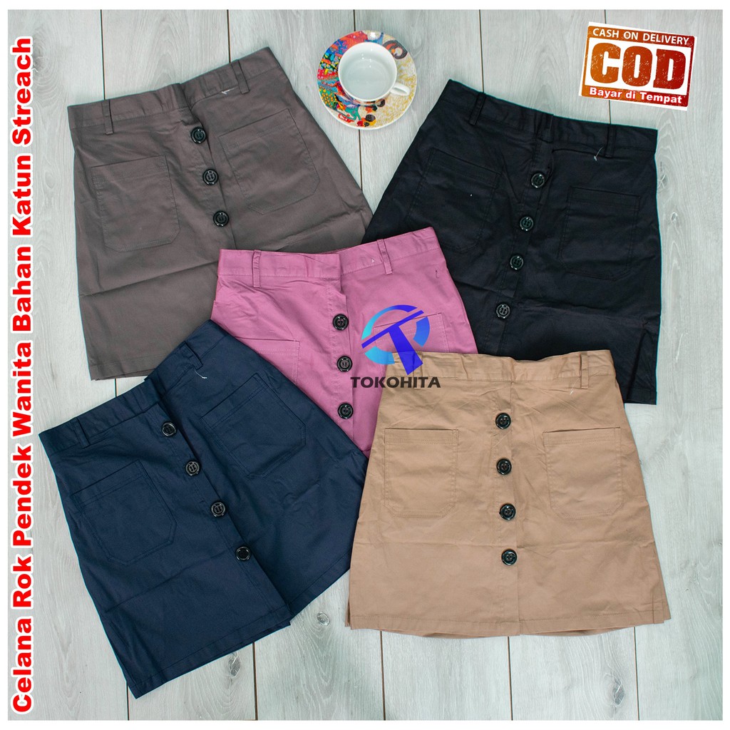 Celana Rok Pendek Hotpant Wanita Model Kancing Depan Bahan Celana Rok Pendek Hotpant Wanita Model Kancing Depan Bahan