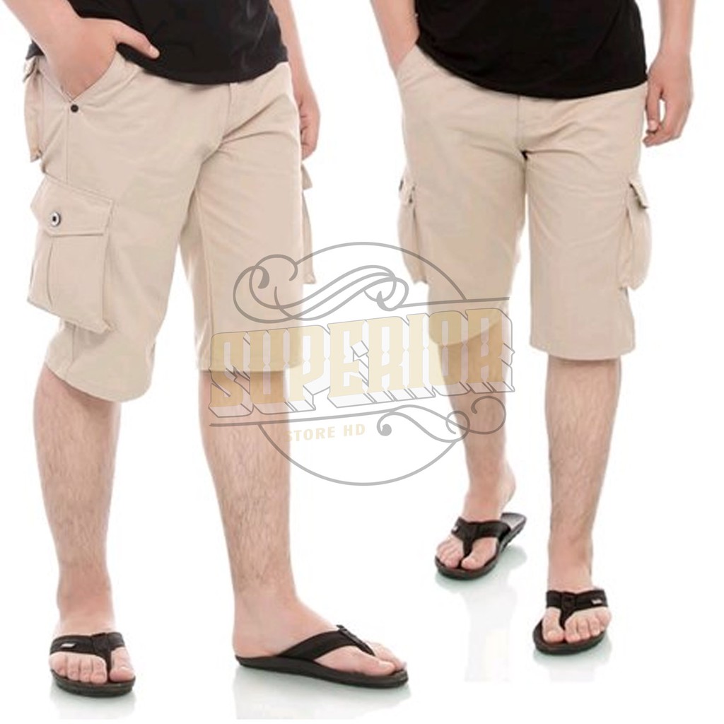 Celana Pendek Kargo Pria PDL Gunung Short Cargo Krem Muda Ukuran 27 - 38