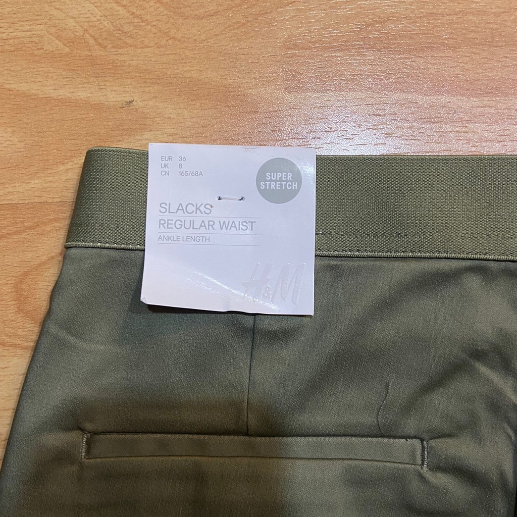 H&amp;M Celana Wanita Super Stretch Ankle-Length Pinggang Karet Navy Khaki Green Original Trousers Slacks