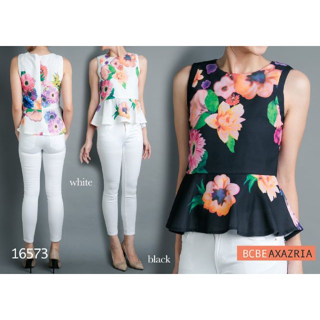 BCBE 16573 Blus Kutung Import / Blus Motif Bunga / Blus Peplum