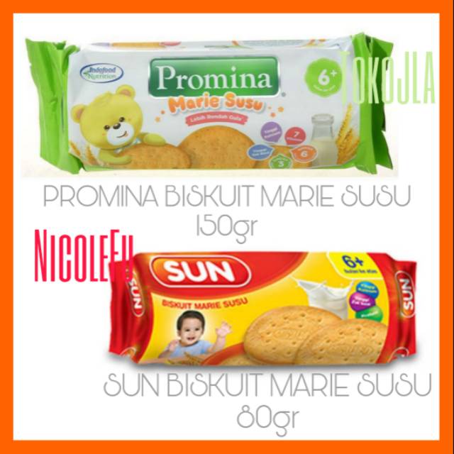 PROMINA Biskuit Marie Susu 150gr / SUN Biskuit Marie Keju, Susu 80gr / 150gr