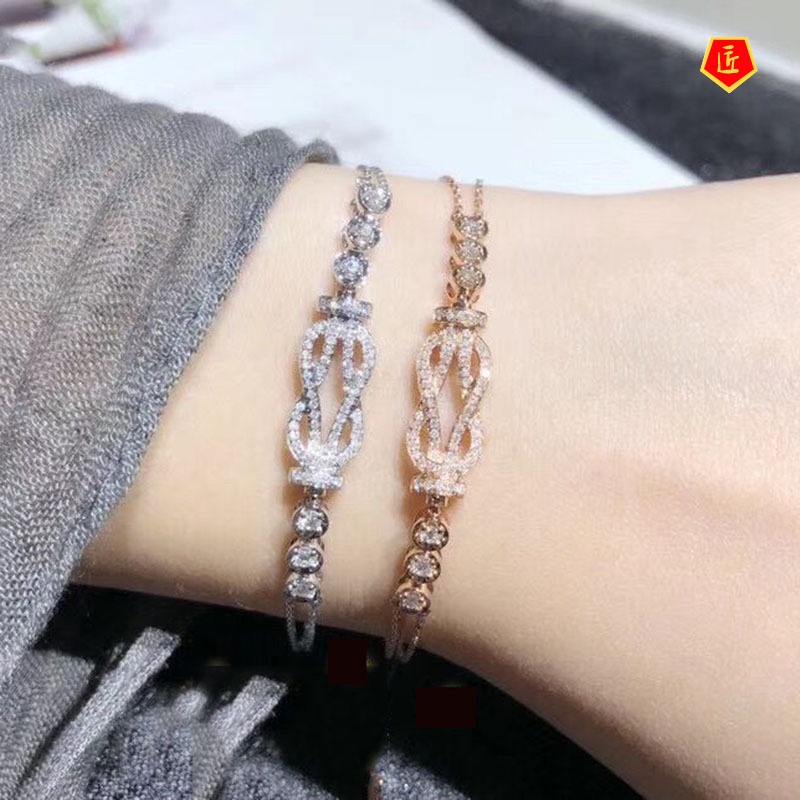 [Ready Stock]Fashion Luxury 18K Gold Full Diamond Bracelet Necklace Ear Stud