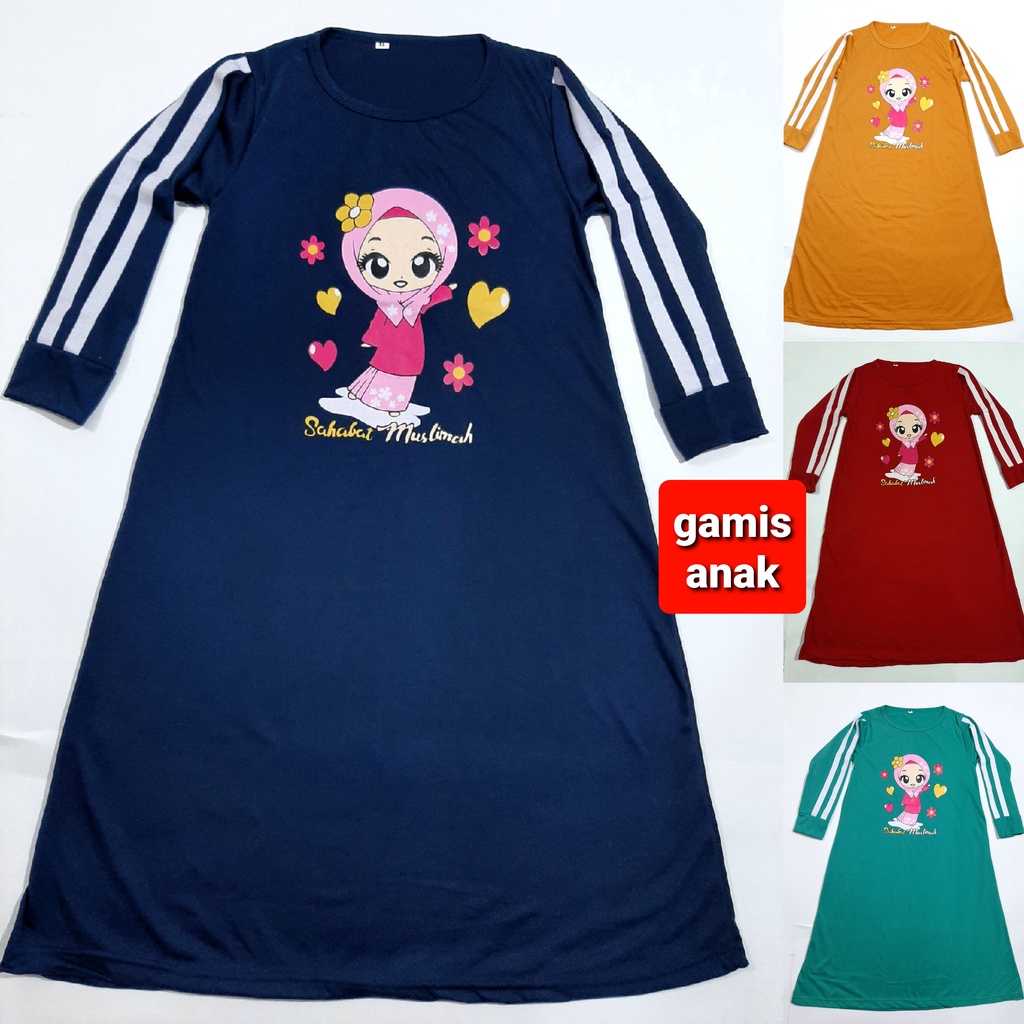 gamis anak 1- 11 tahun muslim perempuan baju kaos lengan panjang cewek sahabat muslimah grosir murah