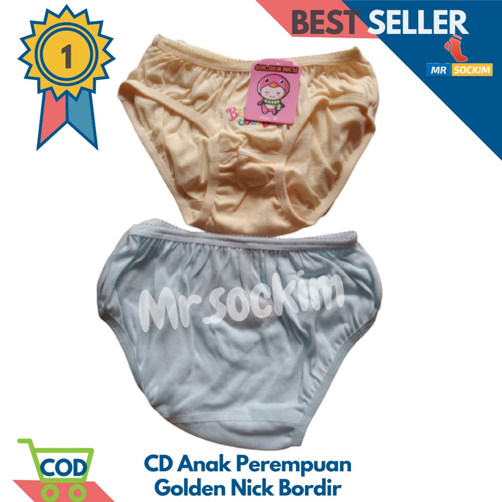 Golden Nick - 5 Pcs Celana dalam anak perempuan katun Polos Bordir | Sablon  multi warna (Usia 3-9 tahun)