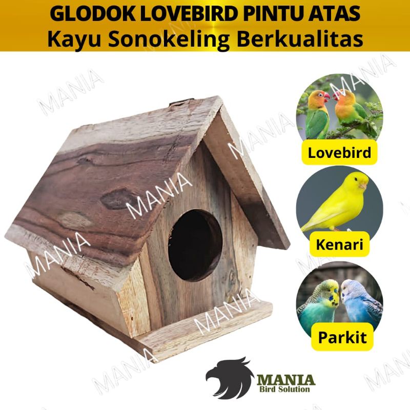 GLODOK RUMAH SEGITIGA PINTU ATAS KAYU GLODOK PARKIT LOVEBIRD SARANG TELUR BURUNG