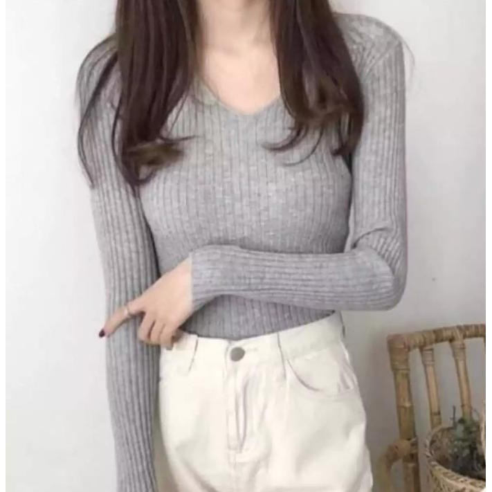 Sweater Rajut Wanita kerah V neck lengan panjang VICTORIA Knit Premium Tebal