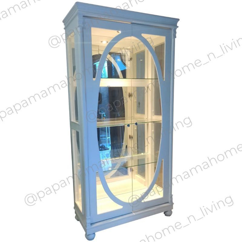 Lemaei Hias Putih 2 Pintu - Lemaru Kristak Lampu - Lemari Tas 2 Pintu Kaca Murah - Medan