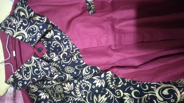 New Murah Batik Kemeja Hem Pria Motif Prada Kombinasi Merah Baju Kantor Seragam Alkhalis01