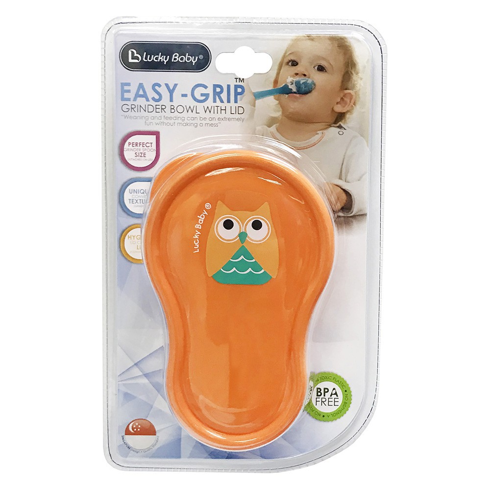 Lucky Baby Easy Grip Grinder Bowl With Lid - Orange