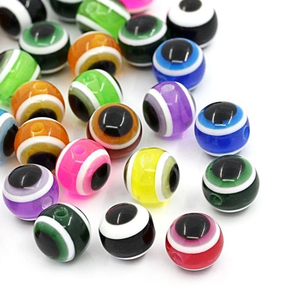 100pcs Manik-Manik Mata Iblis Warna-Warni Bahan Resin Ukuran 10mm Untuk Gelang Wanita