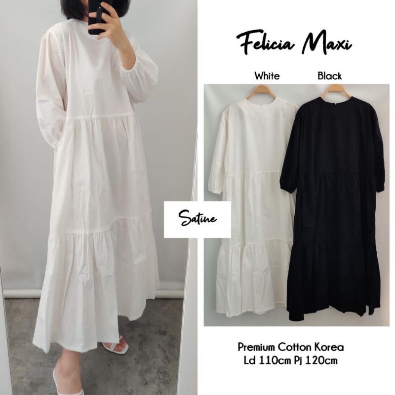 Felicia maxy / Dress katun linen / Maxy linen hitam putih