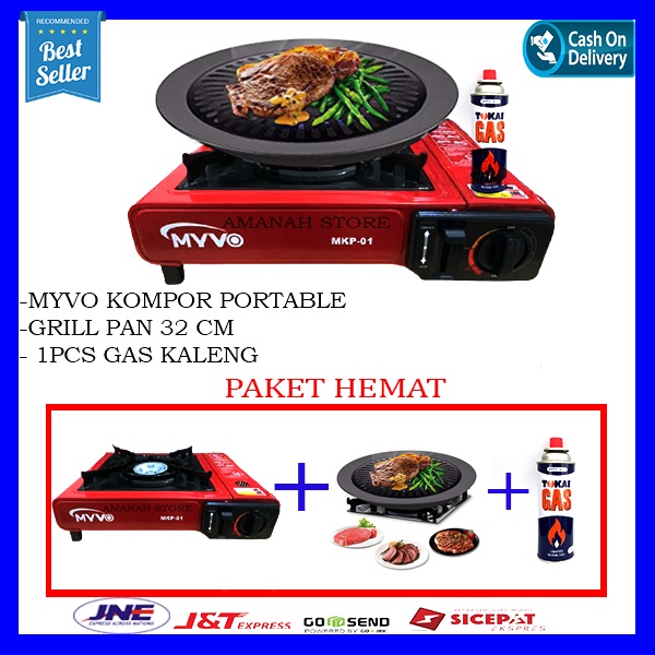 PAKET HEMAT - MYVO  KOMPOR PORTABLE + ULTRA GRILL + GAS KALENG 1 BH