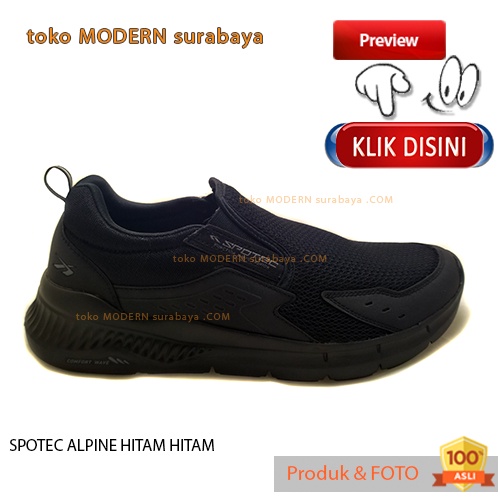 Sepatu pria sepatu sekolah casual slip on SPOTEC ALPINE HITAM HITAM