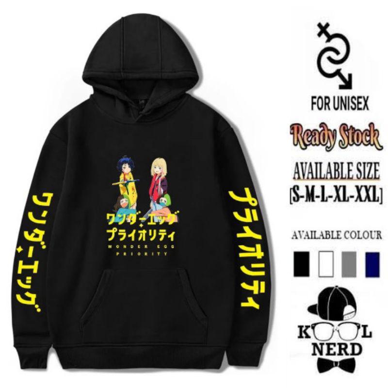 HOODIE SWEATER ANIME WANITA WONDER EGG PRIORITY OHTO AI KAWAI RIKA PREMIUM QUALITY SABLON (BLACK)