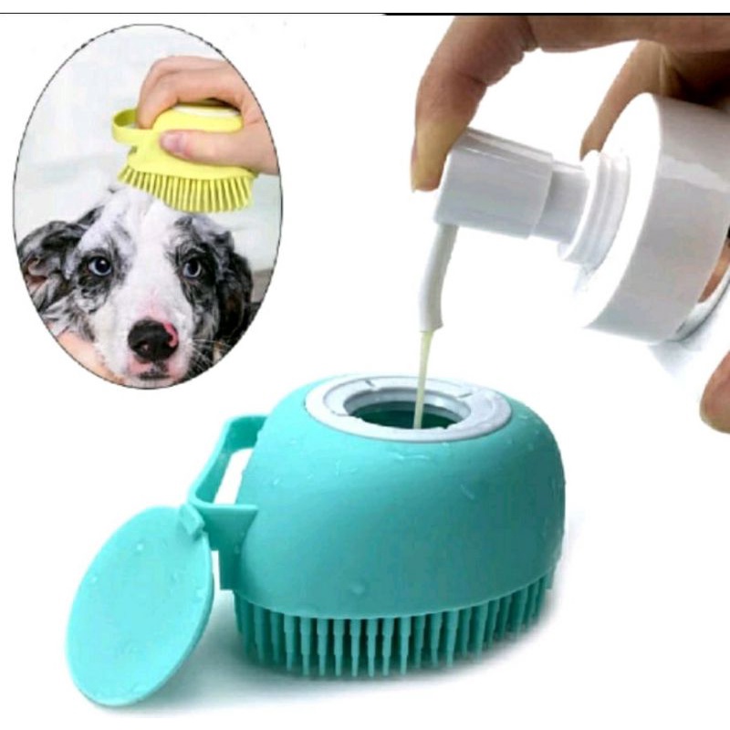 Sikat Mandi Dispenser Silicon Anjing Kucing Isi Shampo 2in1 Grooming - Pet Brush Sikat Mandi Anjing