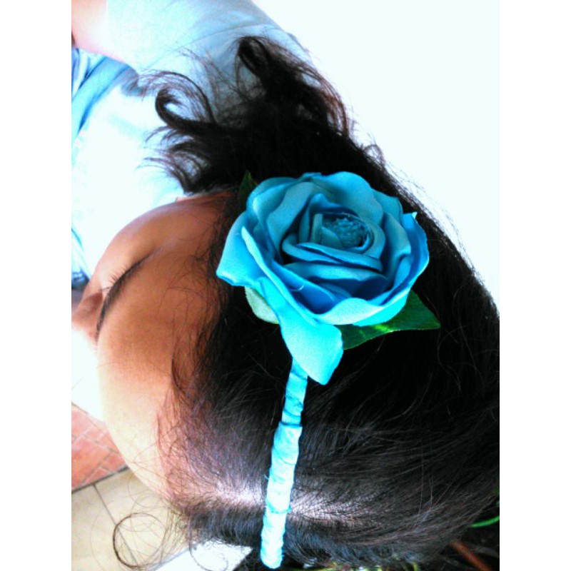 Bando Mawar Biru Satin Handmade