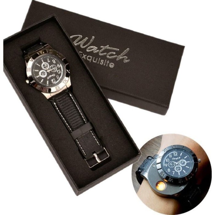 Jam Tangan Wanita Korek Elektrik USB Hadiah Api Quartz Analog Cowo Jm Watch Anti Air Murah Paling Di