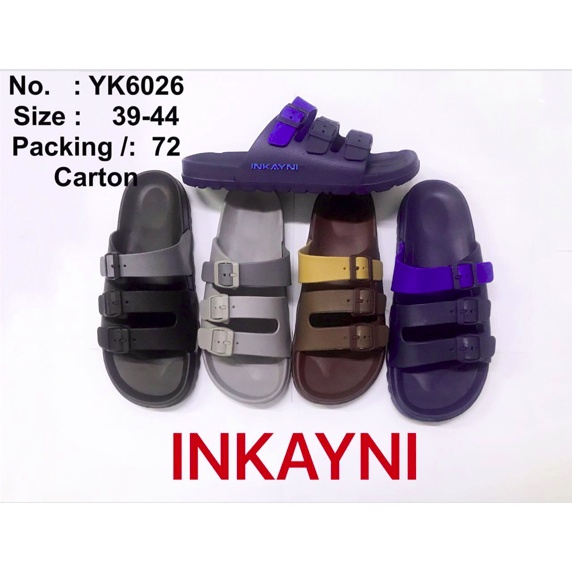 YK6026 Sandal Selop Karet Pria / Sendal Slide Tali 3 Casual Merek Inkayni Size 39-44