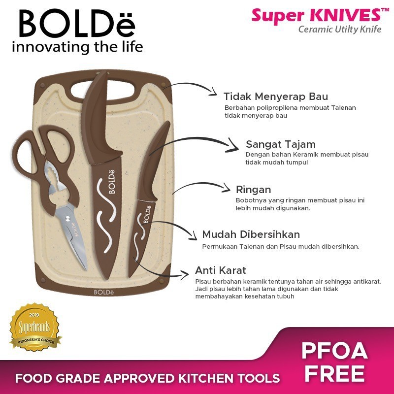 BOLDe Super Utensil Cutting Board Set 3+1 - Cokelat