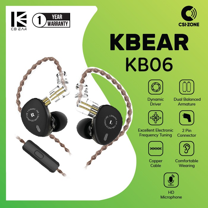 KBEAR KB06 2BA + 1DD Hybrid In Ear Monitor Earphone with Mic