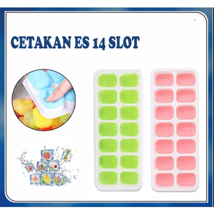 Cetakan Es Batu + Tutup 14 Kotak Ice Cube Tray Silikon Elastis Coklat Puding Jelly / Cetakan Es Batu Silikon 14 Kotak + Tutup