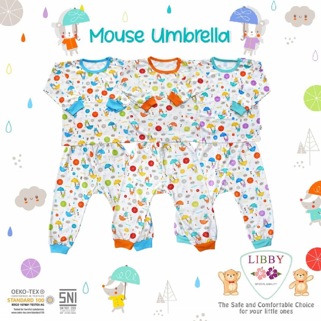 Libby Setelan Oblong Celana Panjang Motif Mouse Umbrella