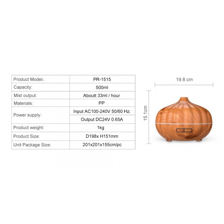 H11 - Wooden Pumpkin Essential Oil Humididifier 7 Color LED - 500ml