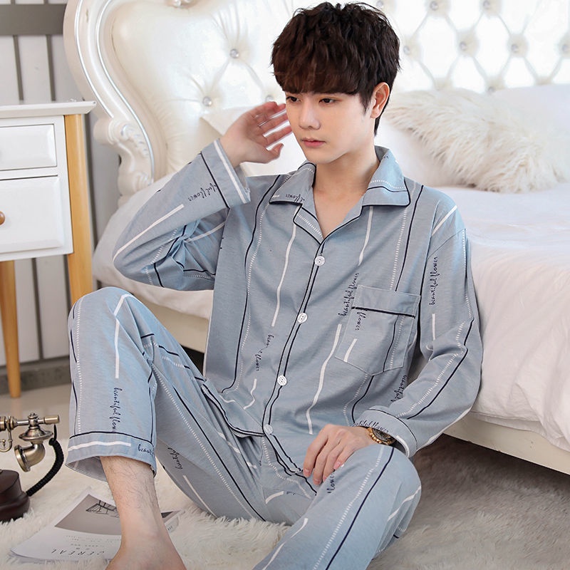 Baju Tidur Piyama Cowok Motif Kotak Kotak Model Kemeja PP Lengan Panjang Celana Panjang Import