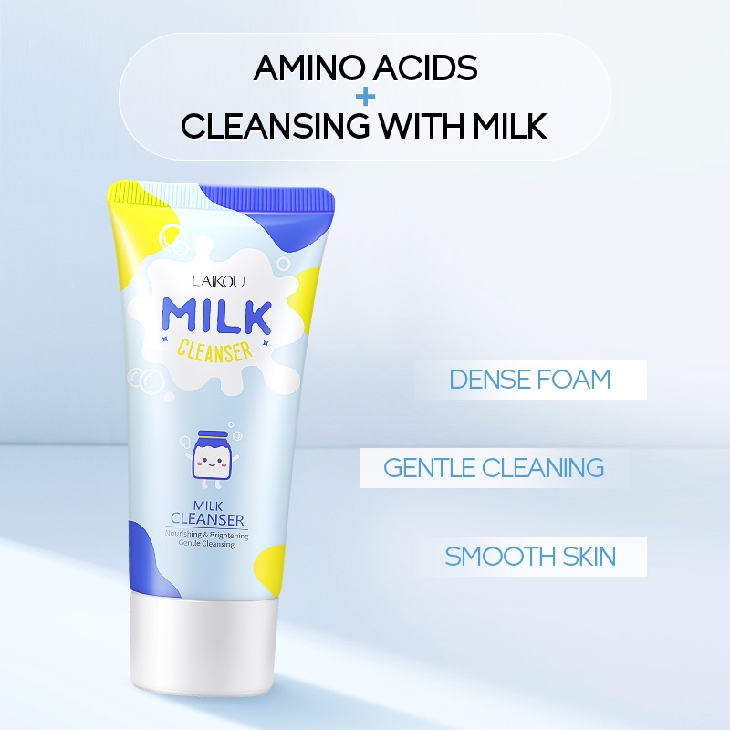 LAIKOU Milk Brightening Facial Wash Membersihkan Pori Busa Pembersih Pengontrol Minyak 50g