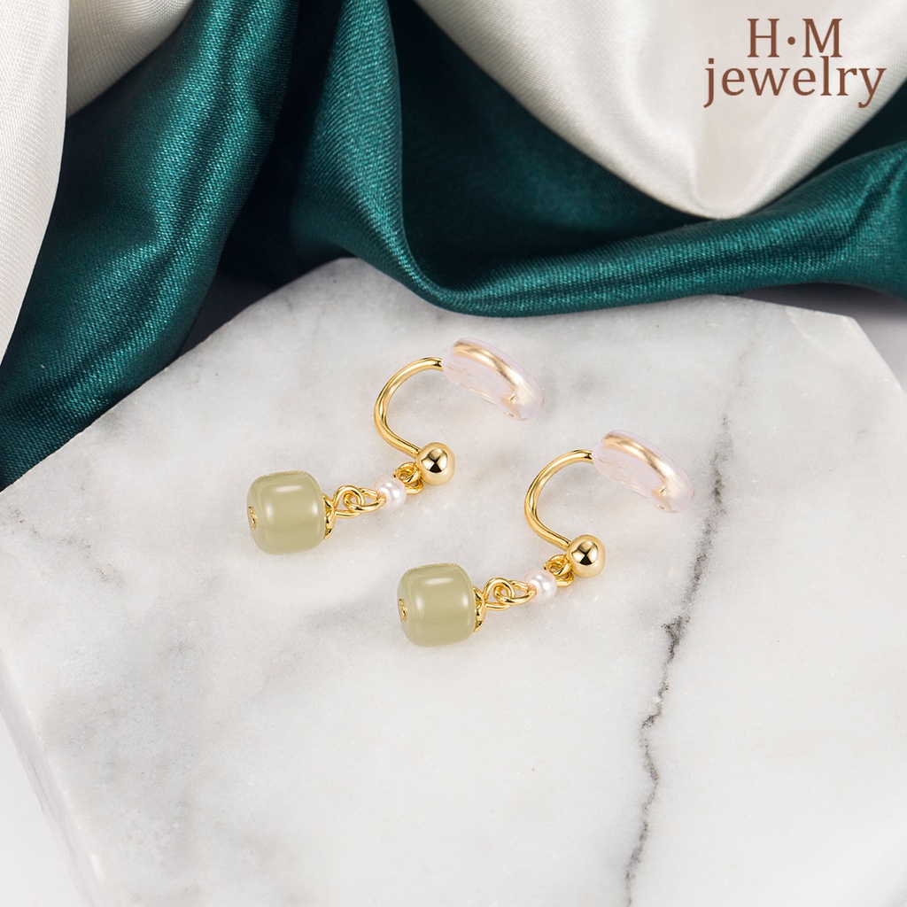 Anting Klip Tanpa Tindik Desain Mutiara Hetian Jade