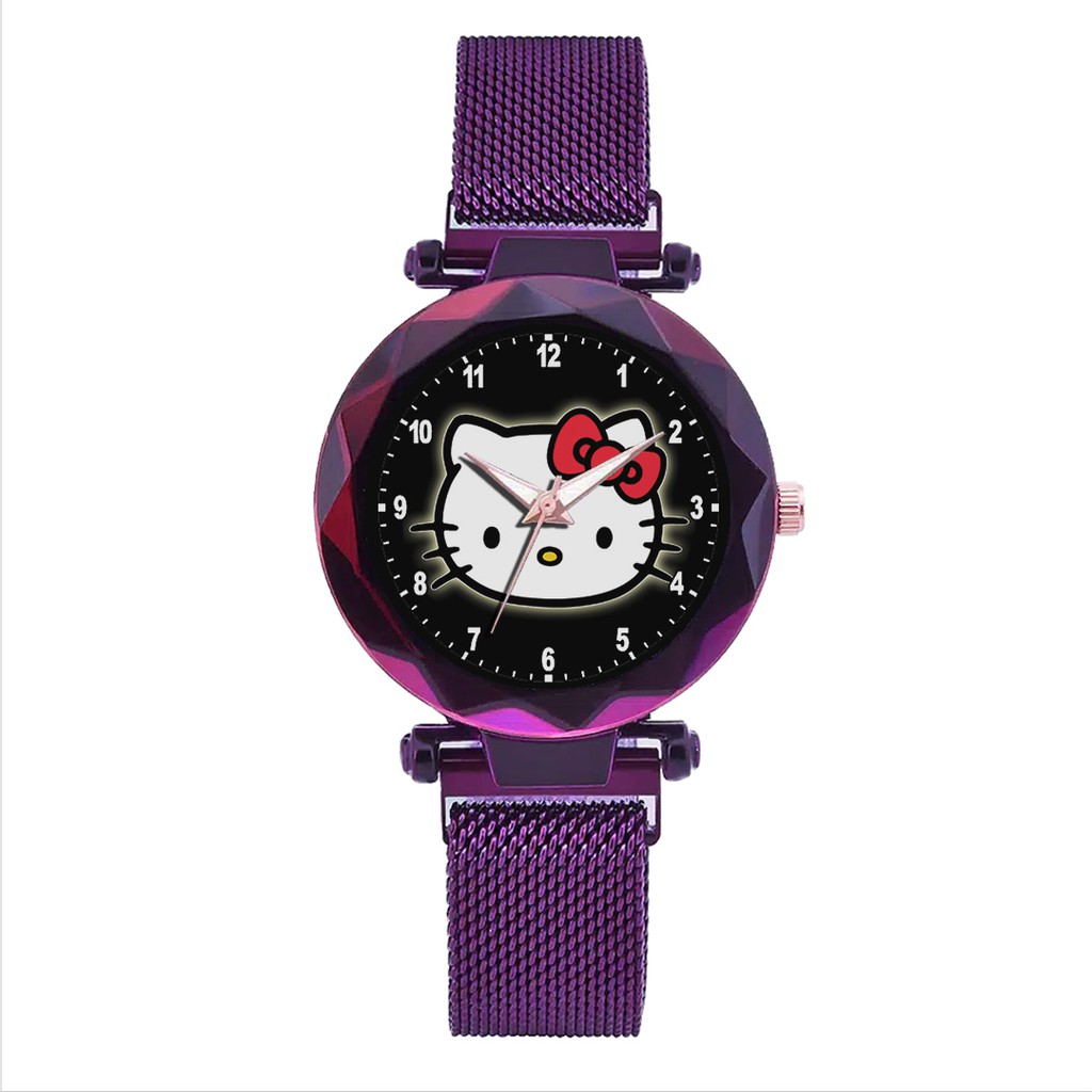 Jam Tangan Wanita Custom - HELLO KITTY MOTIF 1 Free Box &amp; Batre Cadangan